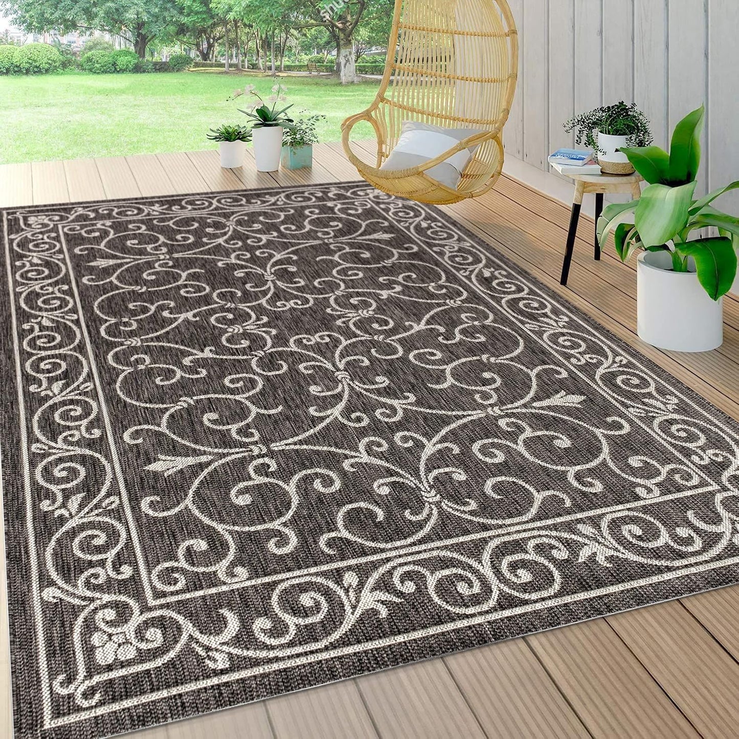 Alfombra Vintage Filigrana 5x8pulg Negro/Gris
