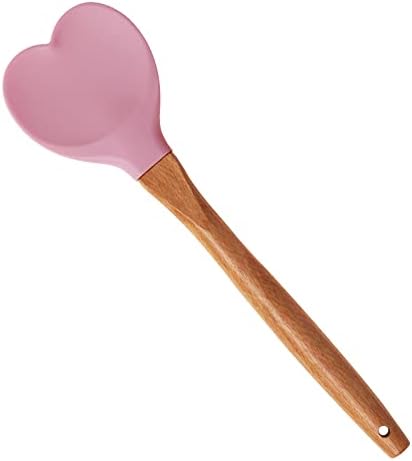 Espátula silicona forma corazón mango madera antiadherente cocina
