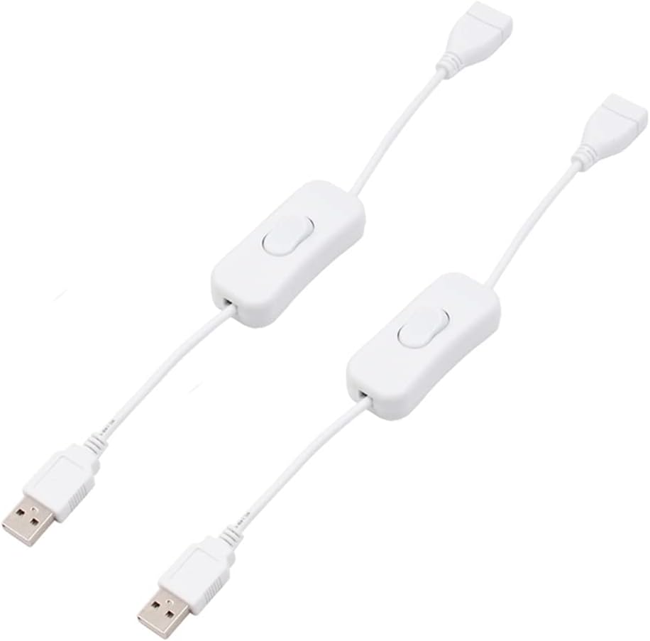 2 Pzas Cable USB blanco macho hembra con interruptor