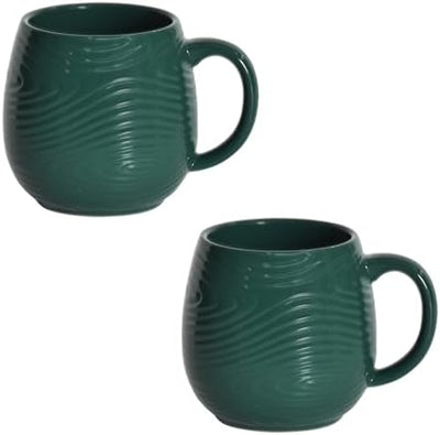 Set 2 Tazas Café Cerámica Gres Verde 14oz Pintadas a Mano