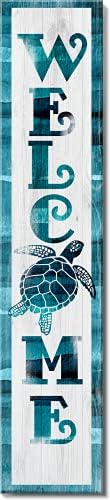 Letrero bienvenida tortuga marina madera decoración rústica