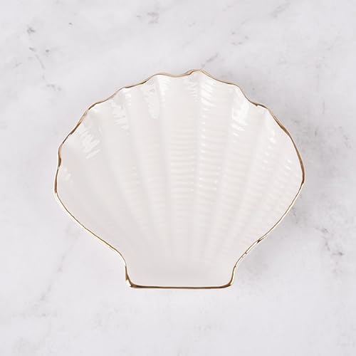Plato cerámica con concha para anillos y aretes organiz.