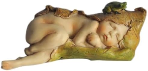 Estatua hada durmiendo con rana jardín bebé