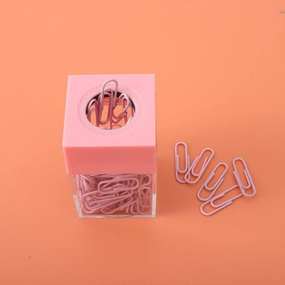 Soporte magnético para clips de papel rosa con caja acrílica