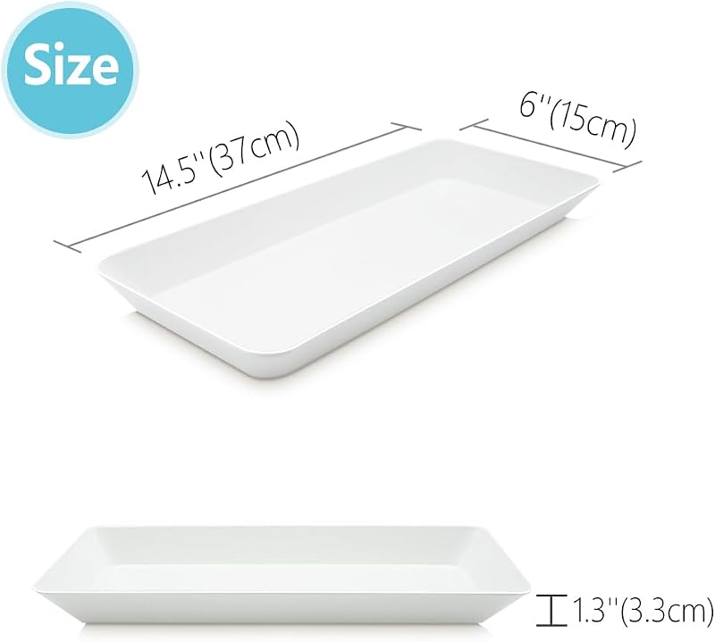 2 Pzas Bandeja Comida Plástico Blanco Rectangular