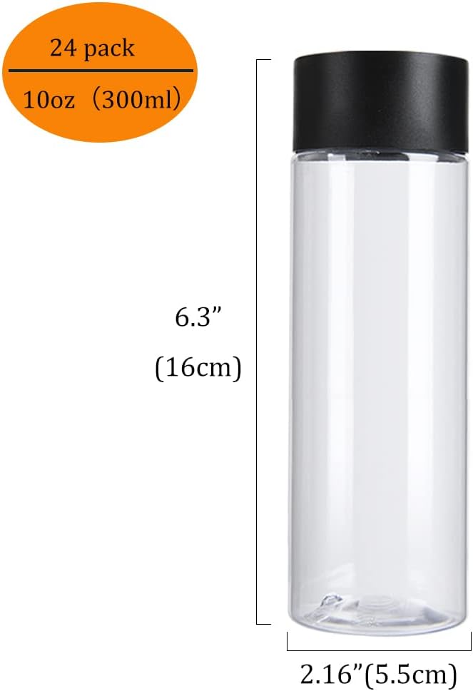 24 Botellas PET 10oz con tapas negras para batidos y bebidas