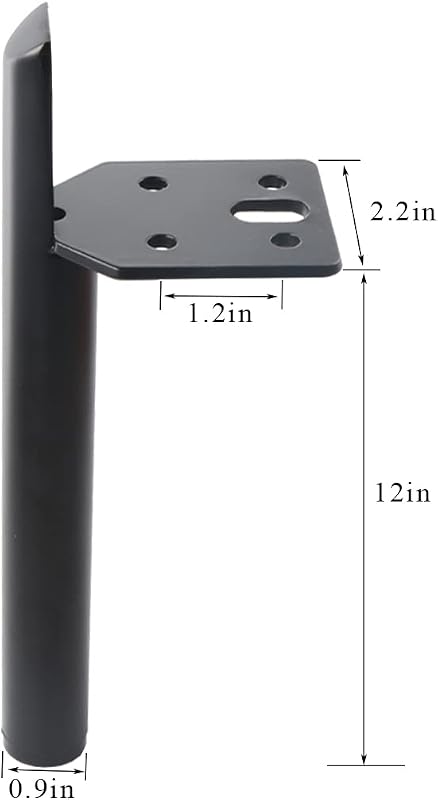 Patas mueble 12" set 4 negro acero sólido 1200lb
