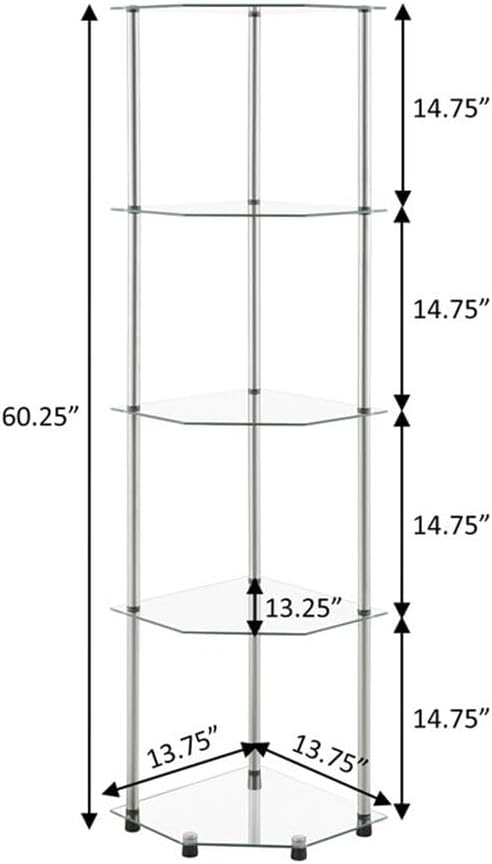 Estantería esquinera cristal 5 niveles 13.75" moderna