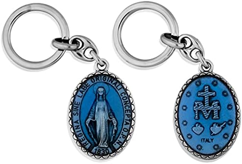 Llavero doble cara medalla milagrosa azul claro