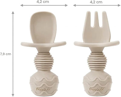Set 6 cucharas y tenedor silicona antiahogo bebé 3 meses