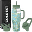 Vaso térmico acero inox con popote 36oz flor almendra