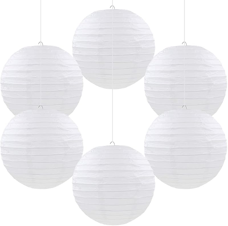6 Faroles papel decorativos redondos chinos 8pulg blanco