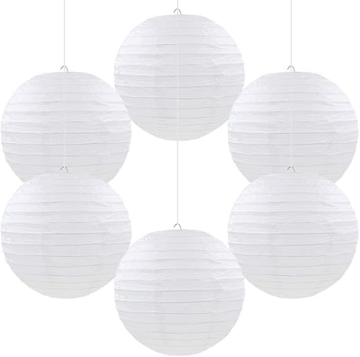 6 Faroles papel decorativos redondos chinos 8pulg blanco