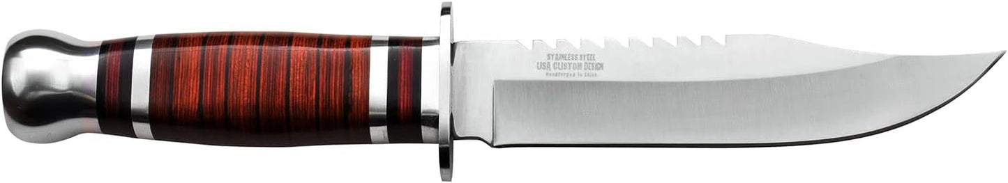 Cuchillo fijo 10.5" hoja satinada mango madera marrón
