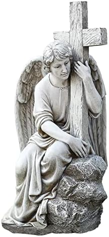 Estatua ángel macho cruz 13pulg jardín decoración religiosa