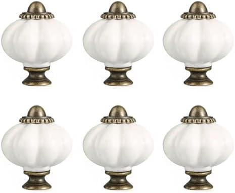 6 Pomos Cerámica Calabaza Blanca Vintage para Gabinetes y Cajones