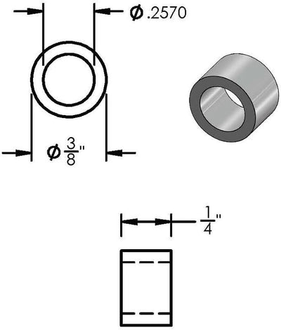 Espaciador aluminio 3/8x1/4 redondo sin rosca para pernos 1/4 o M6