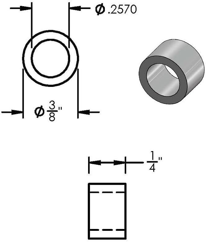 Espaciador aluminio 3/8x1/4 redondo sin rosca para pernos 1/4 o M6