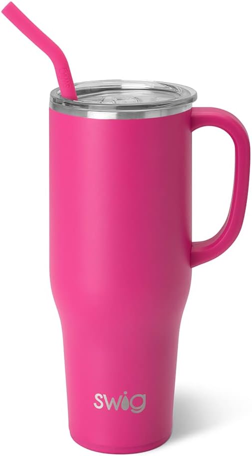Vaso acero inox 40oz con asa popote aislado rosa intenso