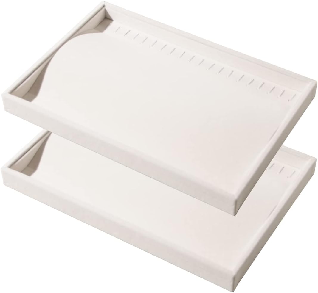 2 Bandejas Apilables para Joyas con 20 Ganchos Beige