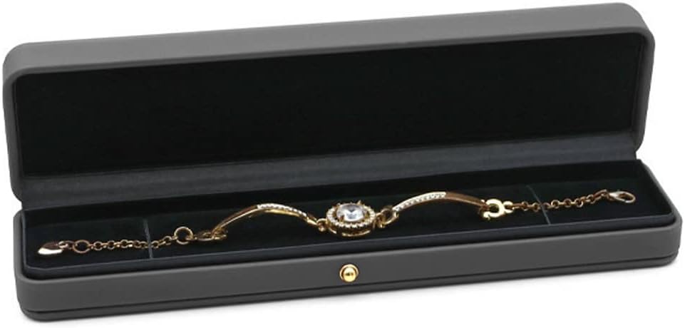 Caja cuero collar reloj terciopelo negro gris