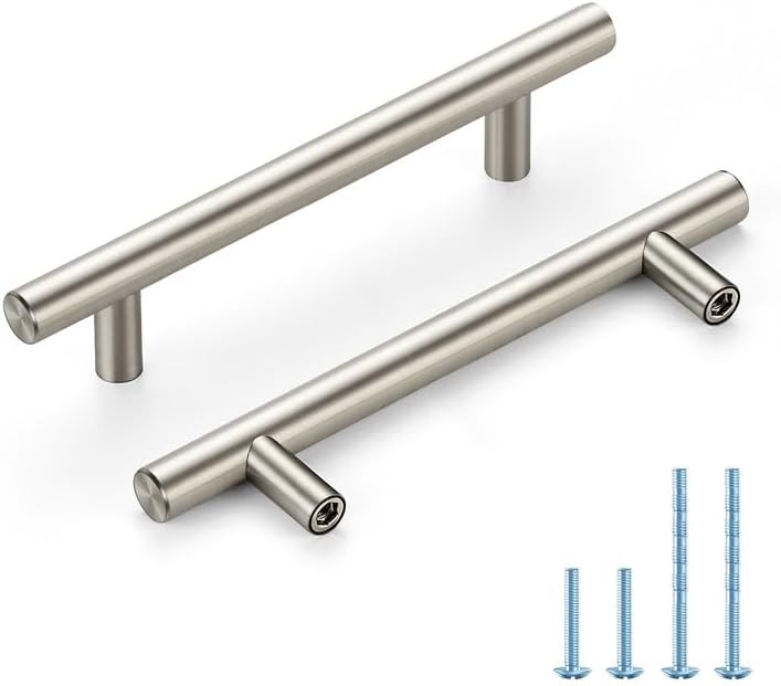 Manijas níquel cepillado 4" acero inox para armarios set 45