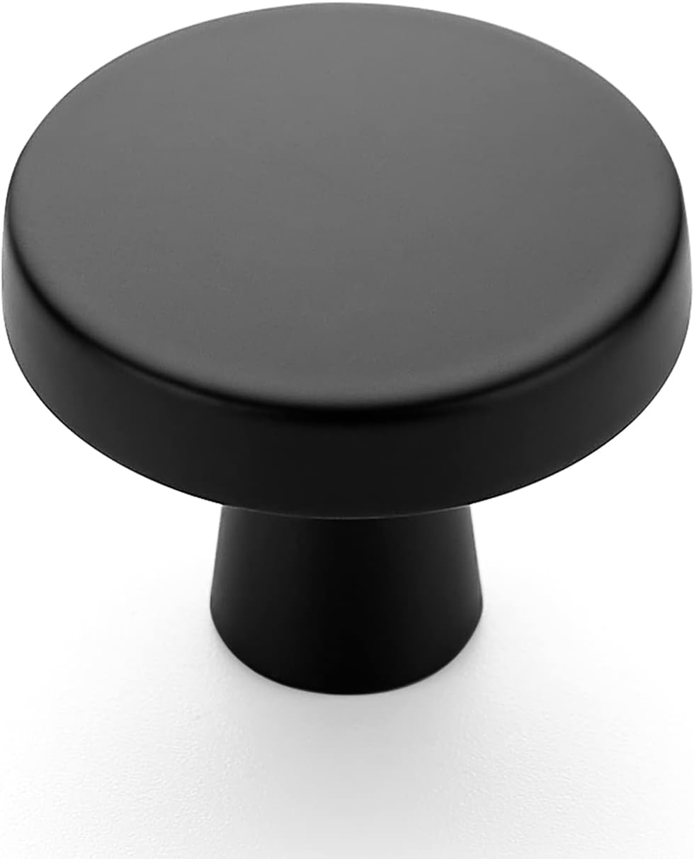 40 Pomos cocina 1-1/4pulg redondos sólidos negro mate