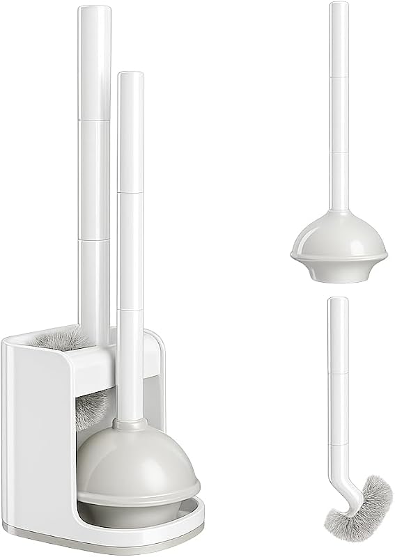Combo desatascador inodoro y cepillo taza baño blanco