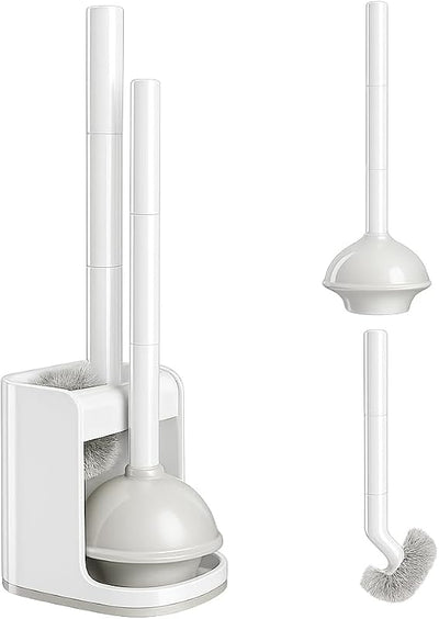 Combo desatascador inodoro y cepillo taza baño blanco