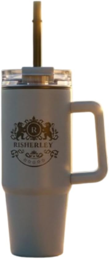 Bote con asa y pajilla 30 oz gris sin BPA de material duradero