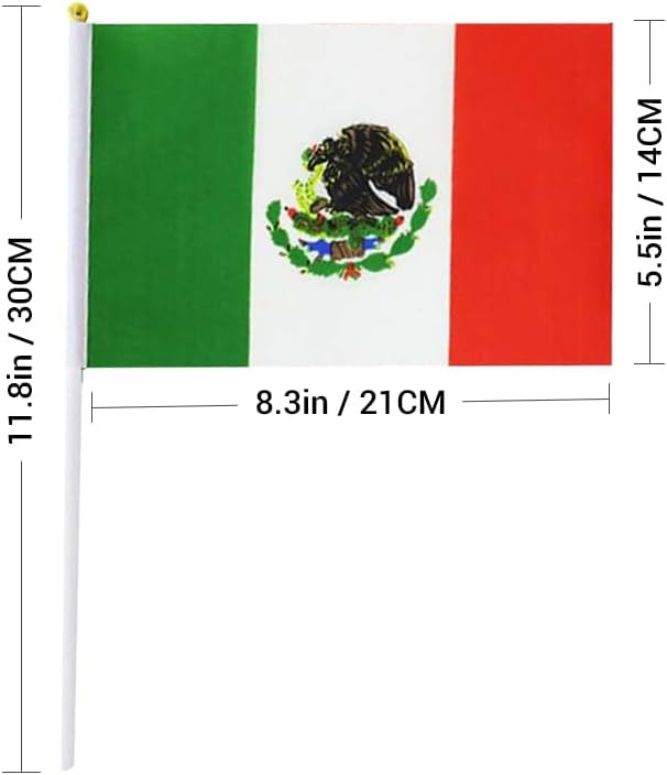20 Banderas Mexicanas 5x8pulg Duraderas para Desfiles