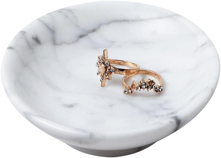 Bandeja mármol Carrara soporte anillos decoración mesa 4.33"