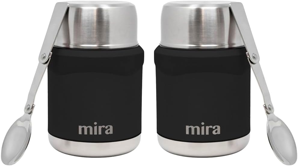 2 Pzas Termos Acero Inox para Alimentos Negro