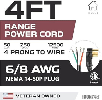 Cable STW 6/8 AWG NEMA 14-50 50A extremo abierto cocina