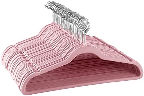 50 Perchas Terciopelo Flocado con Ganchos Inox Rosa