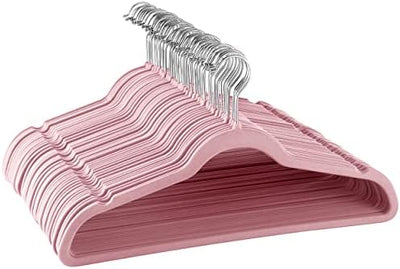 50 Perchas Terciopelo Flocado con Ganchos Inox Rosa