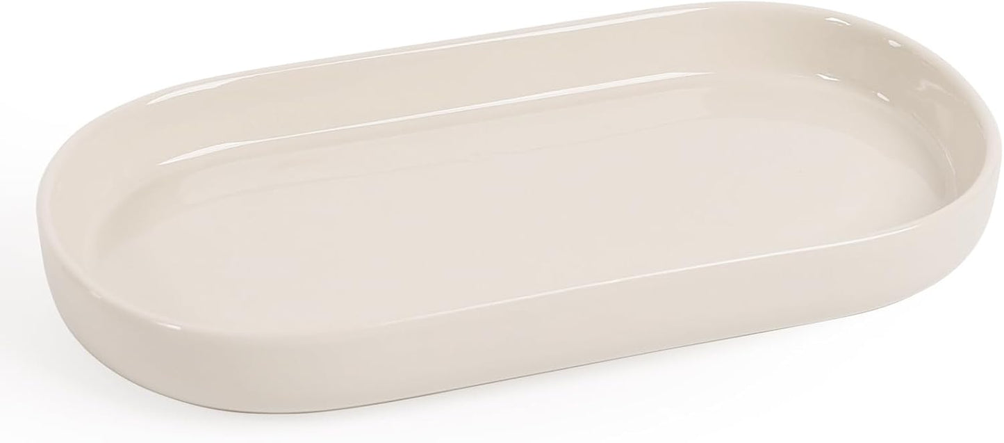 Bandeja cerámica para joyas ovalada decorativa blanco crema