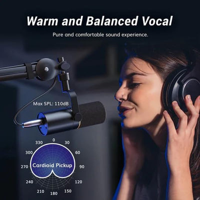 Micrófono dinámico XLR/USB estudio cardioide con auriculares 3.5mm