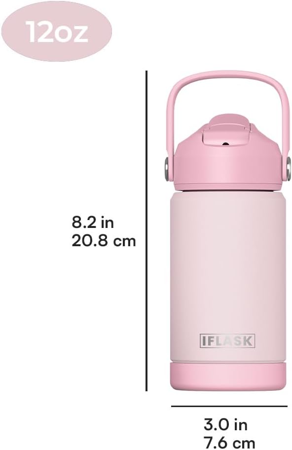 Botella agua niños 12oz acero inox doble pared sin BPA rosa