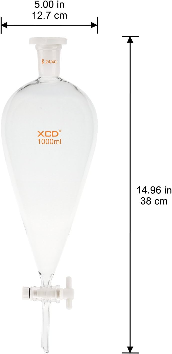 Embudo separador vidrio borosilicato 24/40 llave PTFE 33.8oz