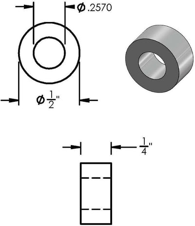 Espaciador aluminio 1/2x1/4 sin rosca para pernos 1/4 o M6