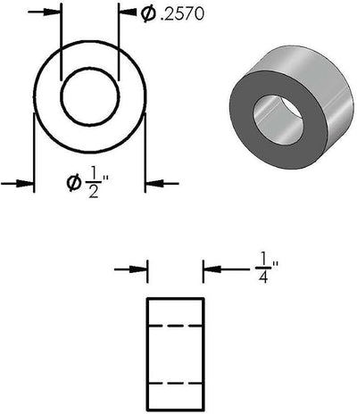 Espaciador aluminio 1/2x1/4 redondo sin rosca para pernos 1/4 o M6