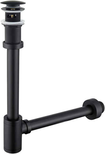 Trampa P de Latón con Tapón Drenaje Lavabo Negro