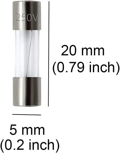 10 Fusibles Vidrio 0.5A 250V 0.2x0.79pulg