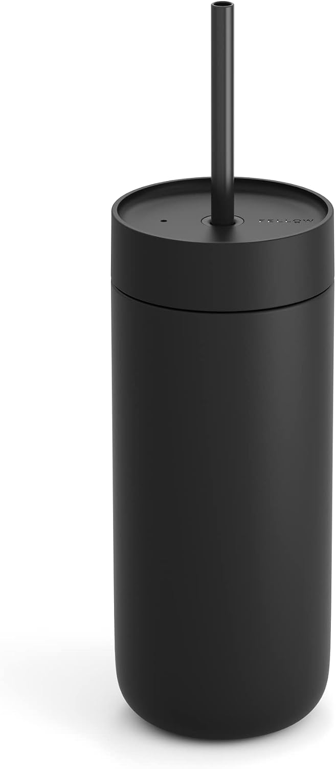 Vaso frío acero inox con popote reutiliz. 16oz negro mate