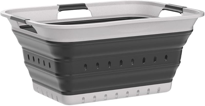 Cesta lavandería plástico plegable 42L 11gal blanco/gris