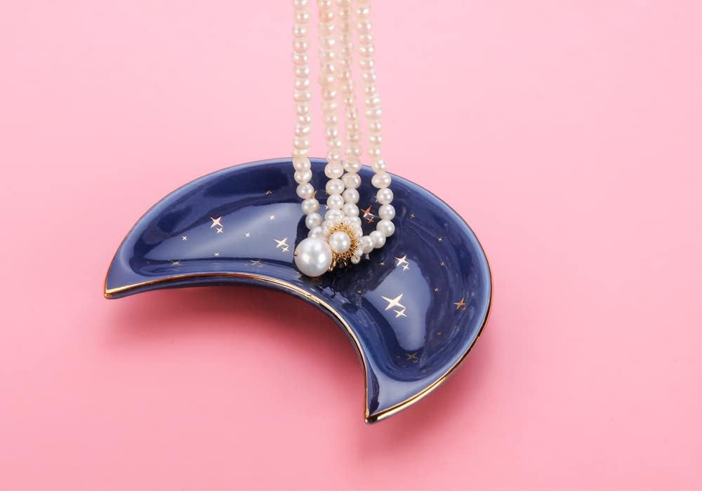 Bandeja joyería forma luna para anillos azul mujer