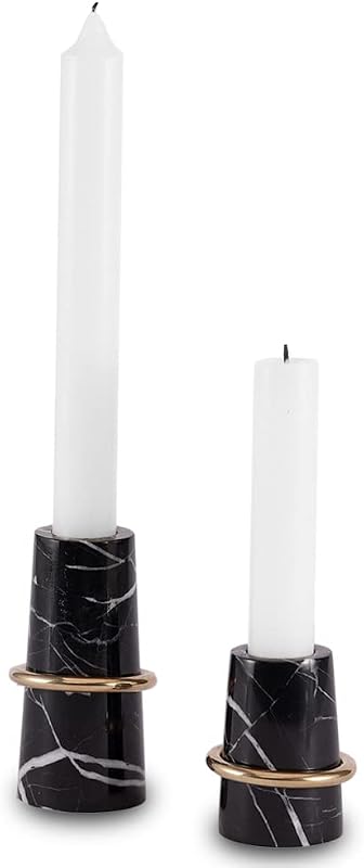 Portavelas mármol negro set 2 velas cónicas 3/4pulg dorado