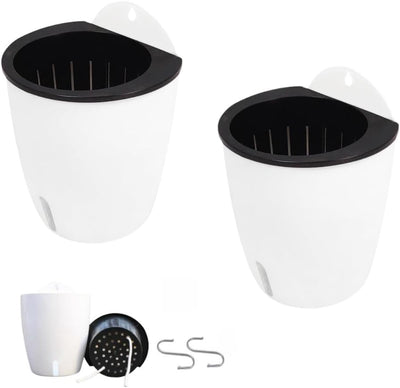 2 Macetas Riego Automático 7" Colgantes Plástico Blanco