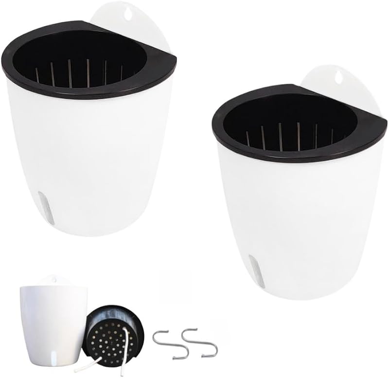 2 Macetas Riego Automático 7" Colgantes Plástico Blanco